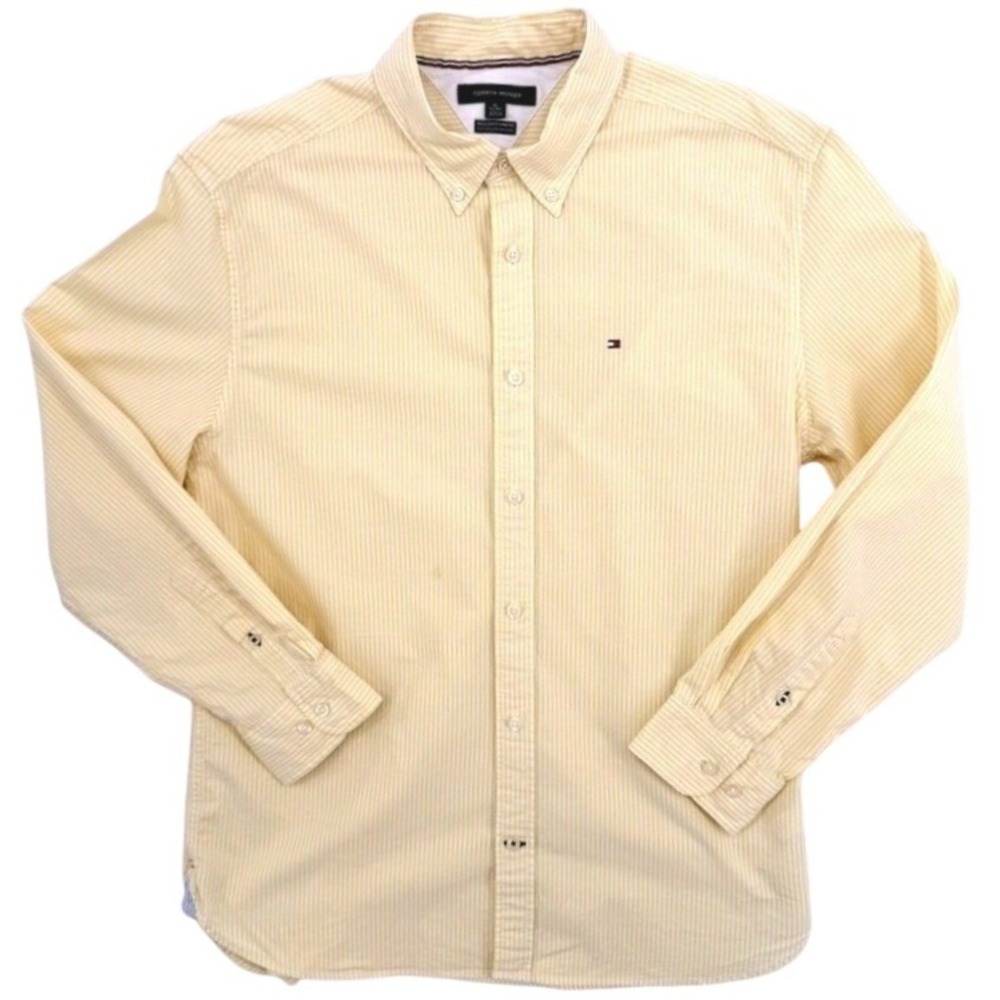 Tommy Hilfiger Mens XL Regular Stretch Yellow White Striped Button Down Shirt